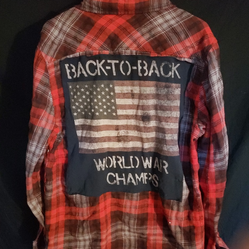 Upcycled Flannel Shirt Button Front World War Champs Adult Size Large